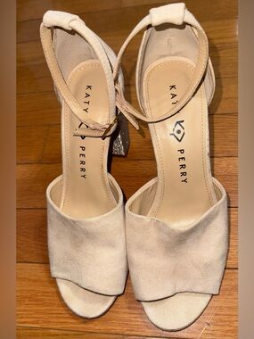 Katy Perry Stanley Cream Open-Toe Ankle-Strap Heels